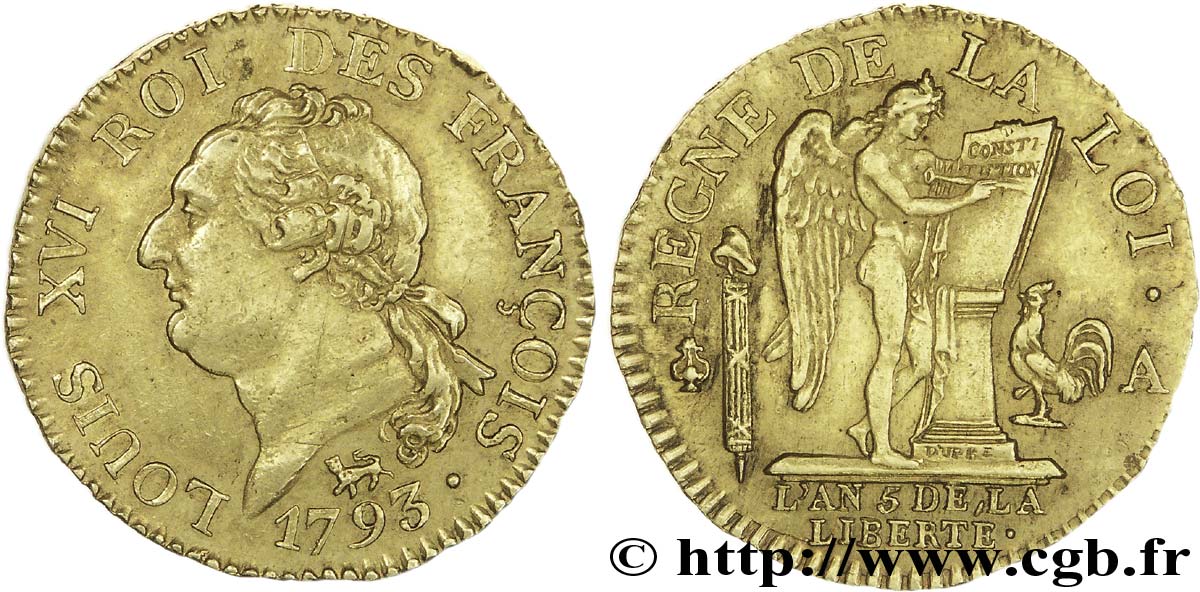 LOUIS XVI Louis d’or au génie 1793 Paris XF/AU