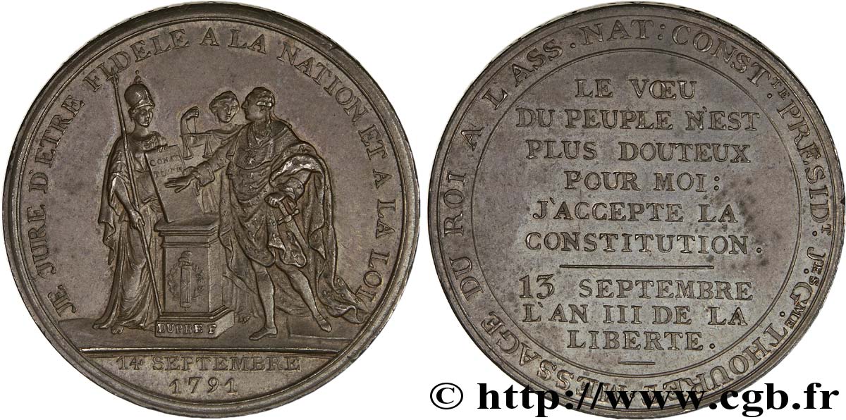 REVOLUTION COINAGE Monnaie de confiance, Monneron du Serment du roi 1791 Paris VZ