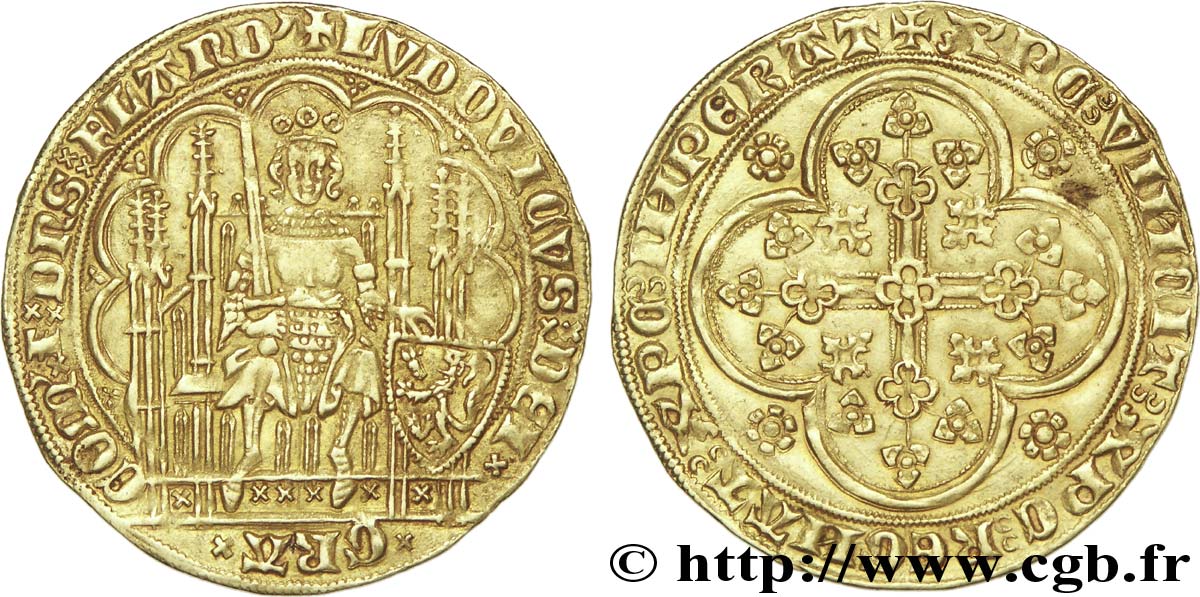 FLANDRE - COMTÉ DE FLANDRE - LOUIS DE MALE Écu d or au lion c. 1373-1383 Gand ou Malines TTB/TTB+