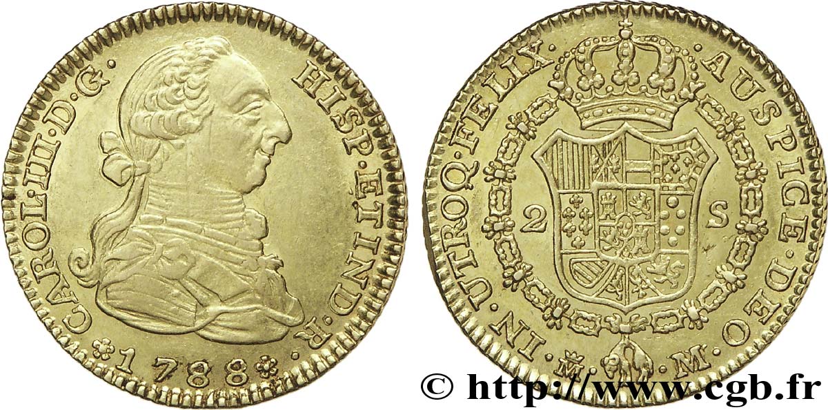 ESPAGNE - ROYAUME D ESPAGNE - CHARLES III Double escudo en or 1788 Madrid fVZ/VZ