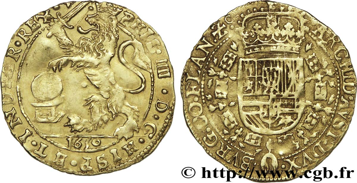 SPANISH NETHERLANDS - COUNTY OF FLANDERS - PHILIP IV Souverain ou lion d or 1656 Bruges XF