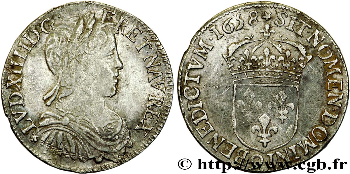 LOUIS XIV  THE SUN KING  Demi-écu à la mèche longue 1658 Rennes fSS