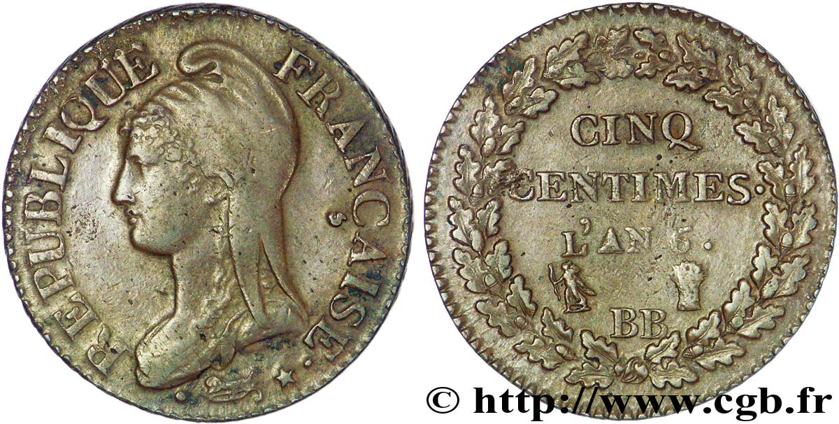 Cinq centimes Dupré, grand module 1798 Strasbourg F.115/38 MBC 