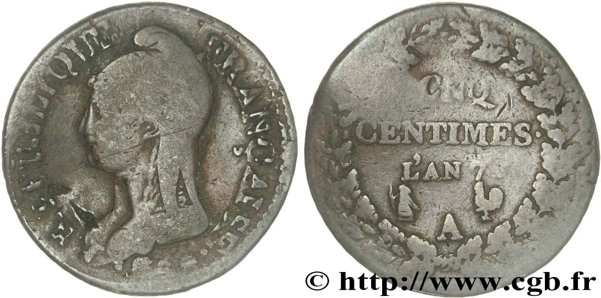 Cinq centimes Dupré, grand module, CNQ 1799 Paris F.115/46 var. B 