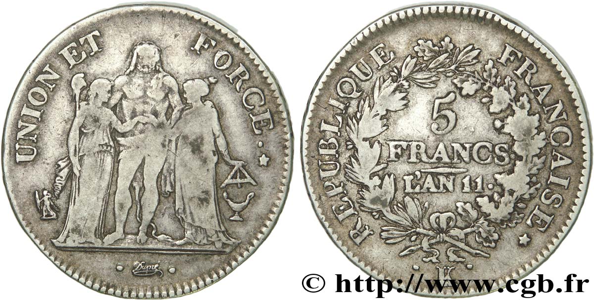 5 francs Union et Force, Union serré, seulement glands intérieurs 1803 Bordeaux F.288/193 VF 