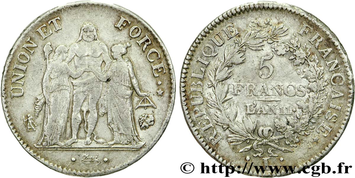 5 francs Union et Force, Union serré, seulement glands intérieurs 1803 Bayonne F.288/194 XF 