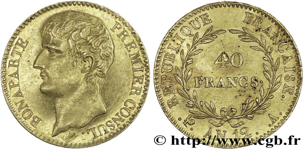 40 francs or Bonaparte Premier Consul 1804 Paris F.536/6 XF 