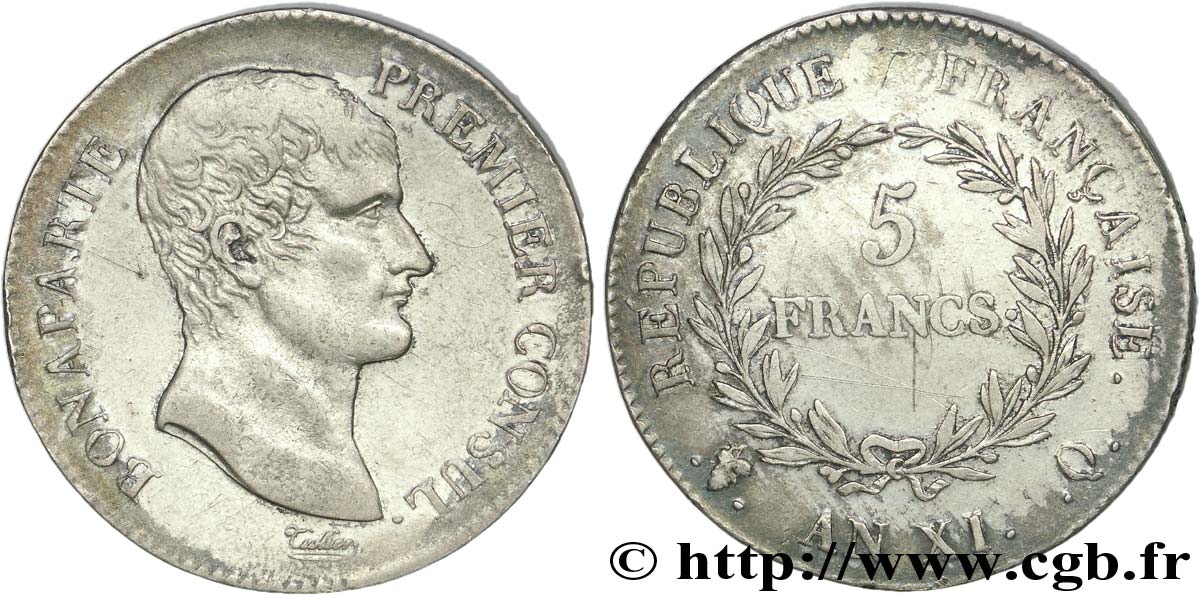 5 francs Bonaparte Premier Consul 1803 Perpignan F.301/7 TTB 