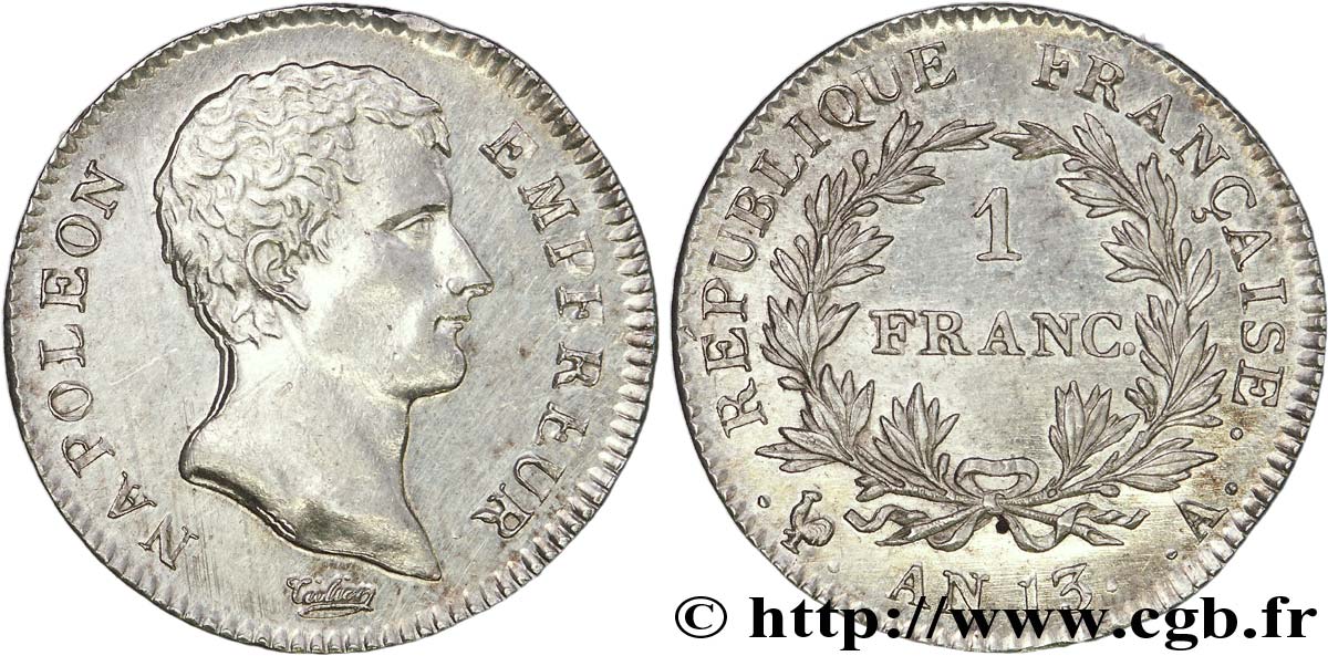 1 franc Napoléon Empereur, Calendrier révolutionnaire 1805 Paris F.201/14 TTB 