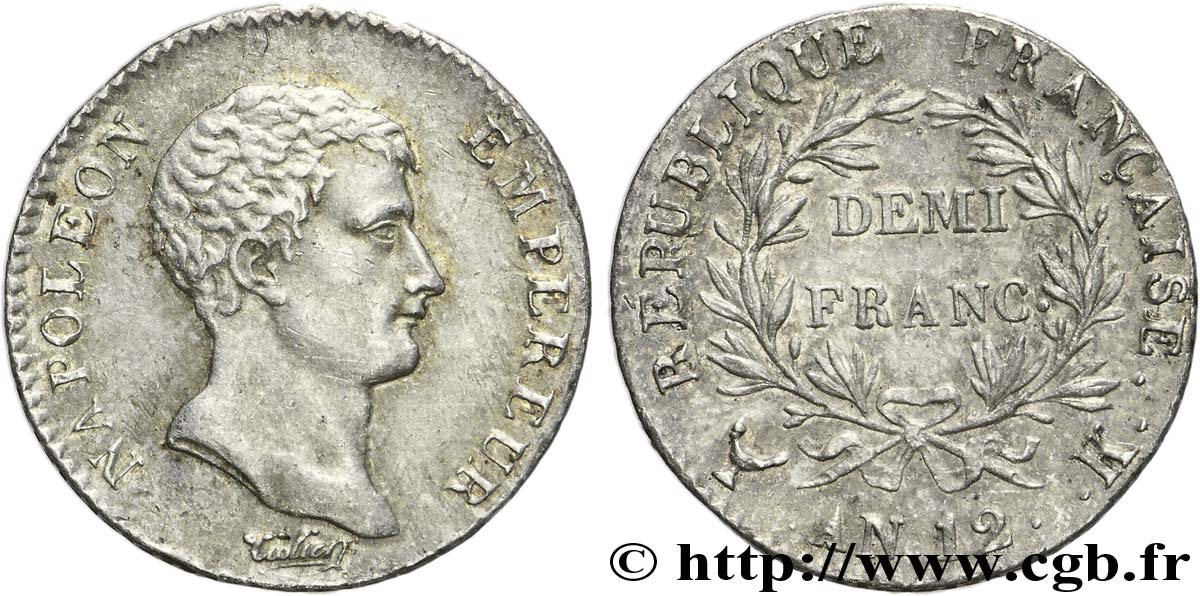 Demi-franc Napoléon Empereur, calendrier révolutionnaire 1804 Bordeaux F.174/6 EBC 