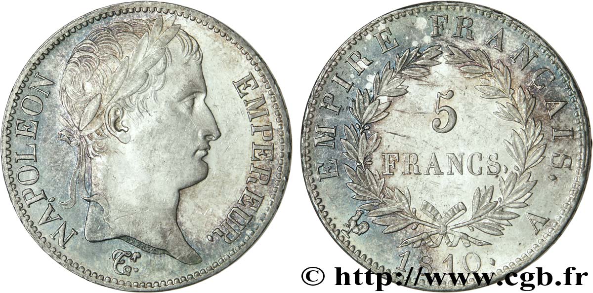 5 francs Napoléon Empereur, Empire français 1810 Paris F.307/14 SUP 