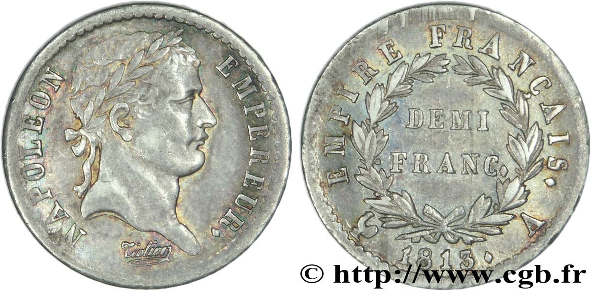 Demi-franc Napoléon Ier tête laurée, Empire français 1813 Paris F.178/49 VZ 