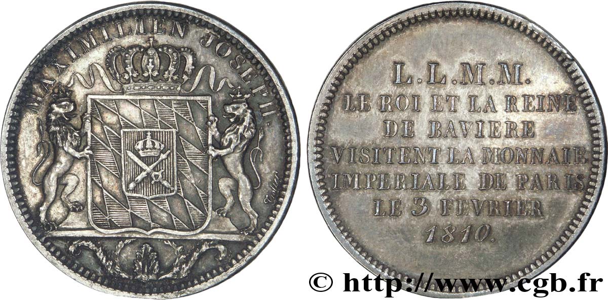 Monnaie de visite, module de 2 francs, pour Maximilien I Joseph de Bavière, refrappe 1810  VG.2288  AU 