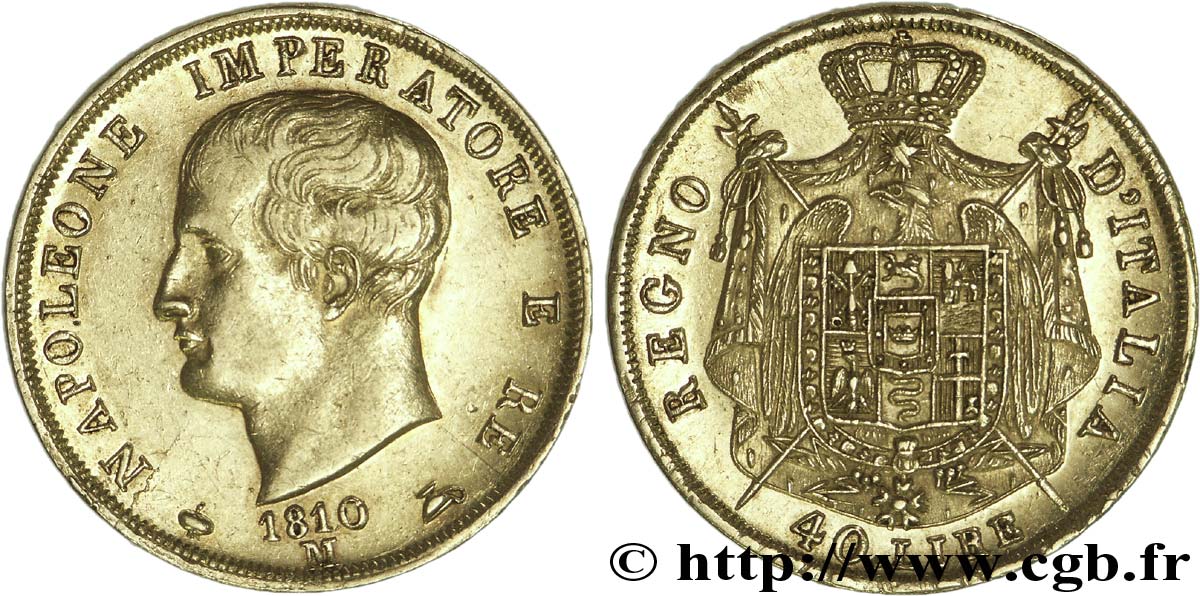 40 lires en or 2e type, tranche en creux 1810 Milan VG.1345  EBC 