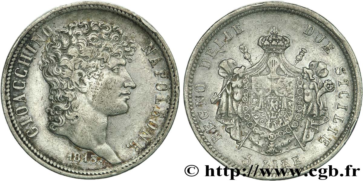 5 lires 1813 Naples VG.2255  XF 