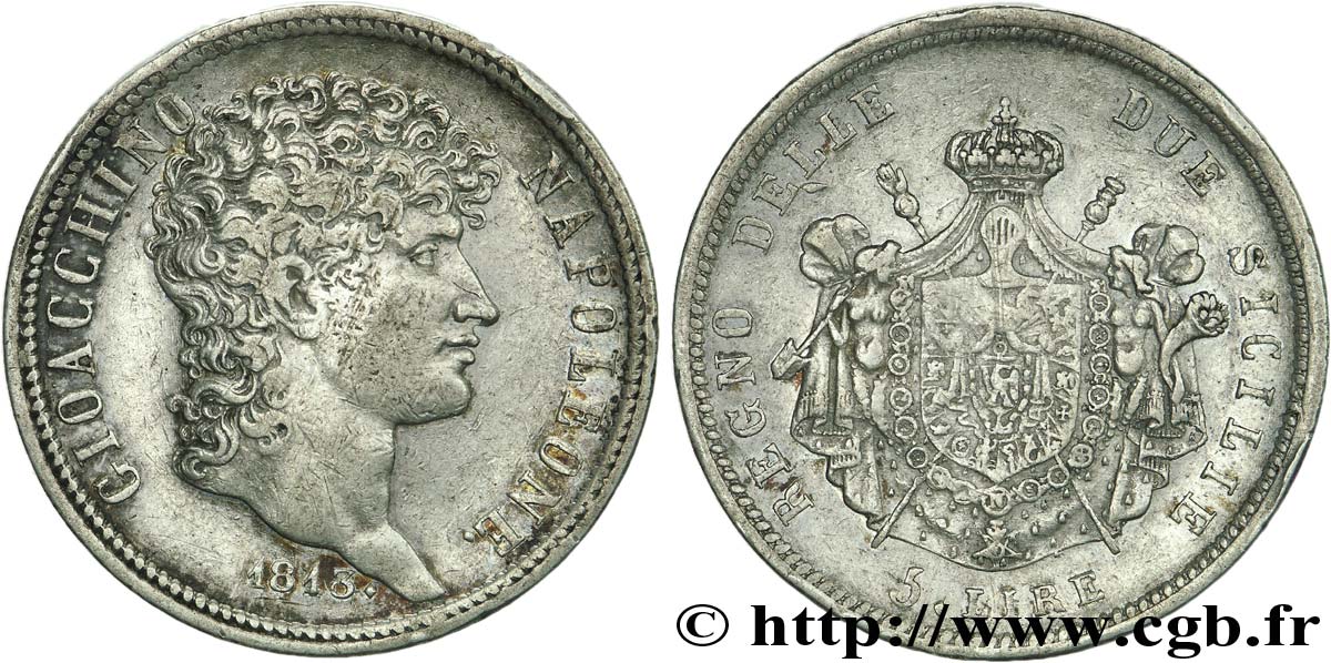 5 lires 1813 Naples VG.2255  MBC 