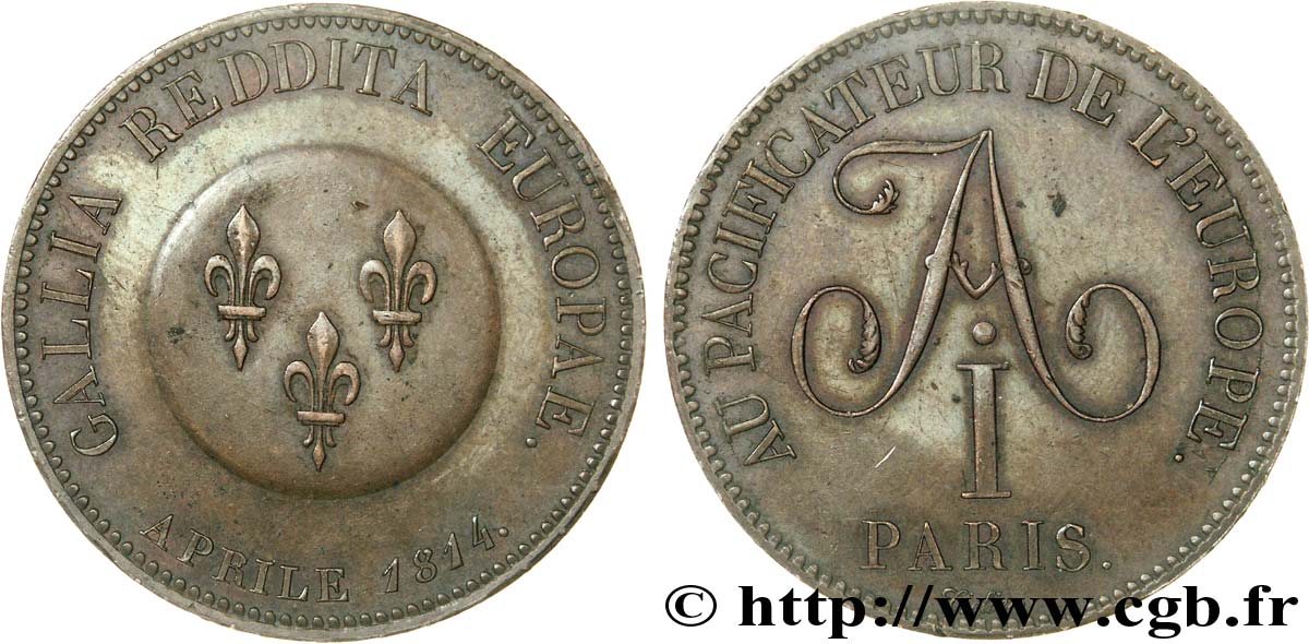 Au Pacificateur de l’Europe, module de 5 francs pour Alexandre Ier de Russie 1814 Paris VG.2347  AU 