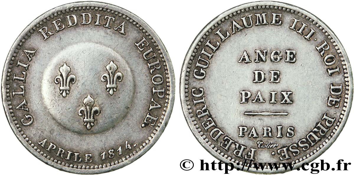 Ange de paix, module de 2 francs pour Frédéric-Guillaume de Prusse en argent 1814 Paris VG.2361  SPL 