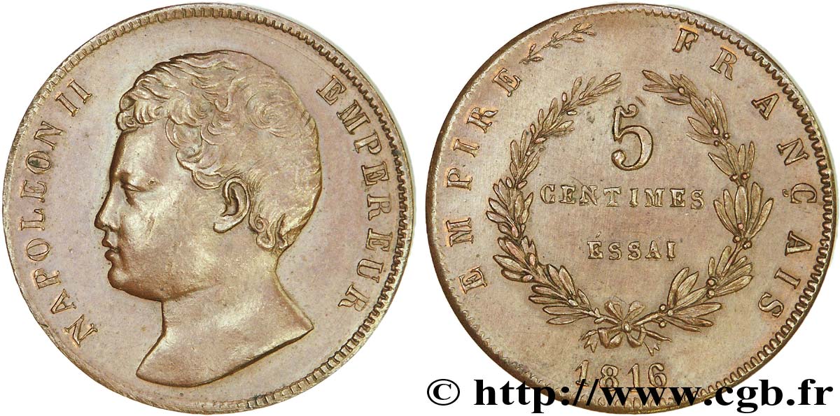 Essai de 5 centimes en bronze 1816   VG.2413  SUP 