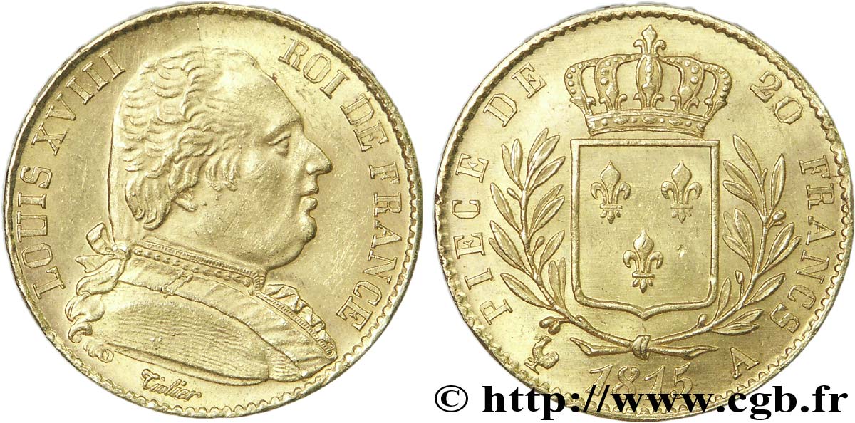 20 francs or Louis XVIII, buste habillé 1815 Paris F.517/10 SUP 