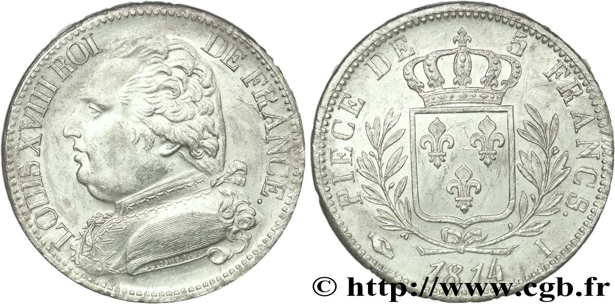 5 francs Louis XVIII, buste habillé 1814  Limoges F.308/6 XF 