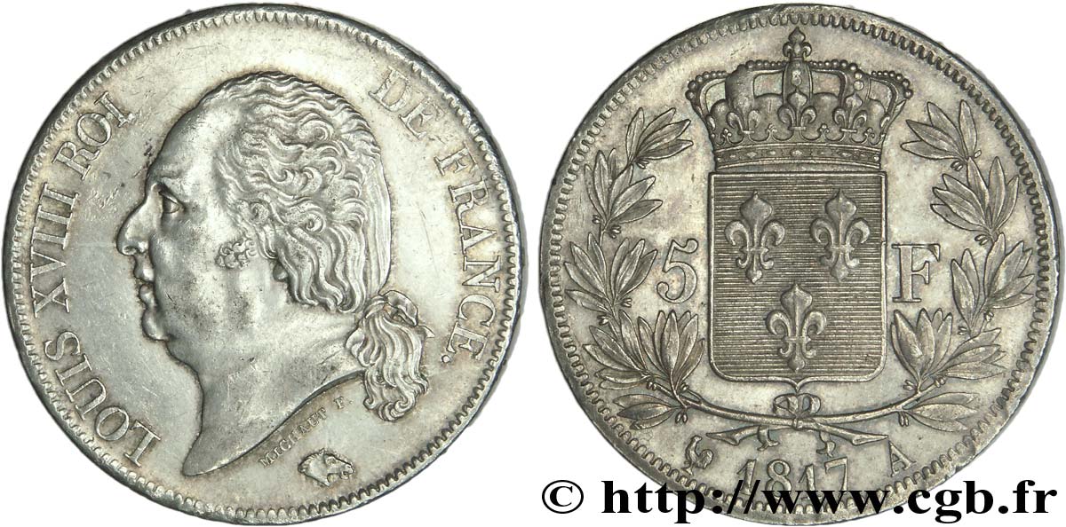 5 francs Louis XVIII, tête nue 1817  Paris F.309/14 SPL 