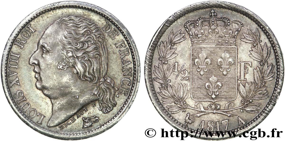 1/2 franc Louis XVIII 1817 Paris F.179/9 EBC 