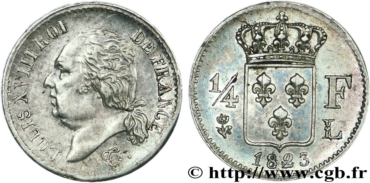 1/4 franc Louis XVIII  1823 Bayonne F.163/27 TTB 