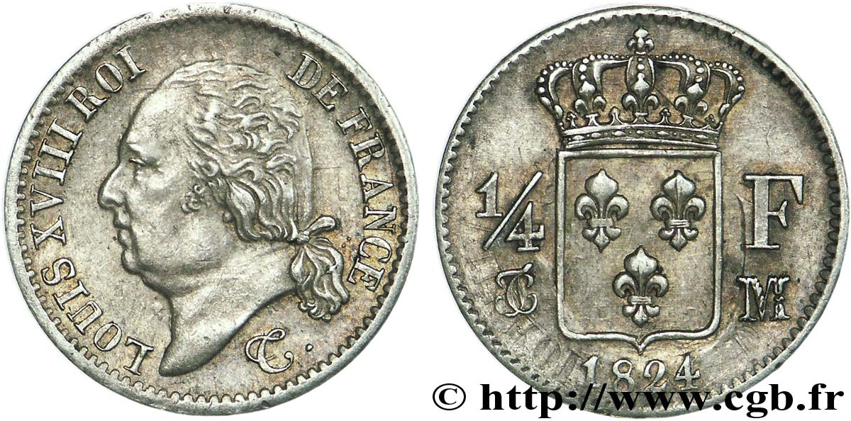 1/4 franc Louis XVIII 1824 Toulouse F.163/34 SPL 