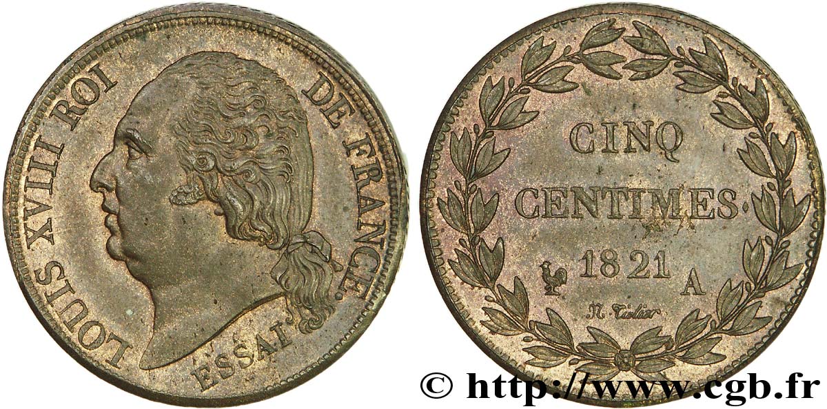 Essai de 5 centimes en bronze 1821 Paris VG.2534  SPL 