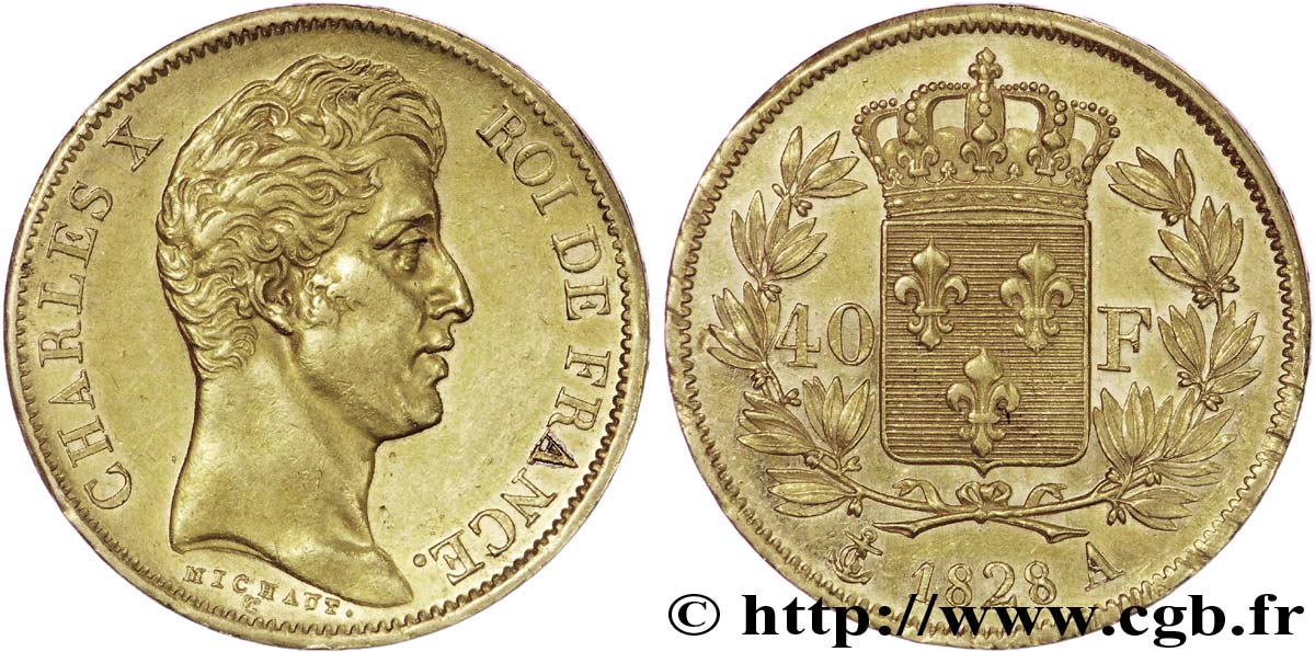 40 francs or Charles X, 2e type 1828 Paris F.544/3 TTB 