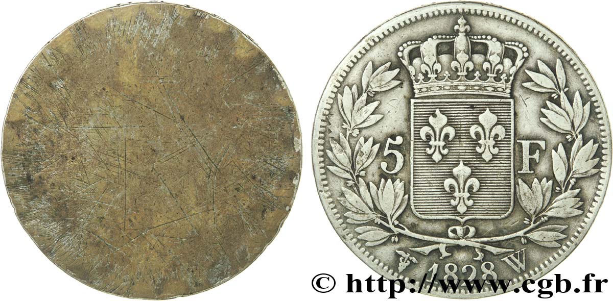 Épreuve uniface de revers de 5 francs 1828 Lille F.311/26 var. SS 