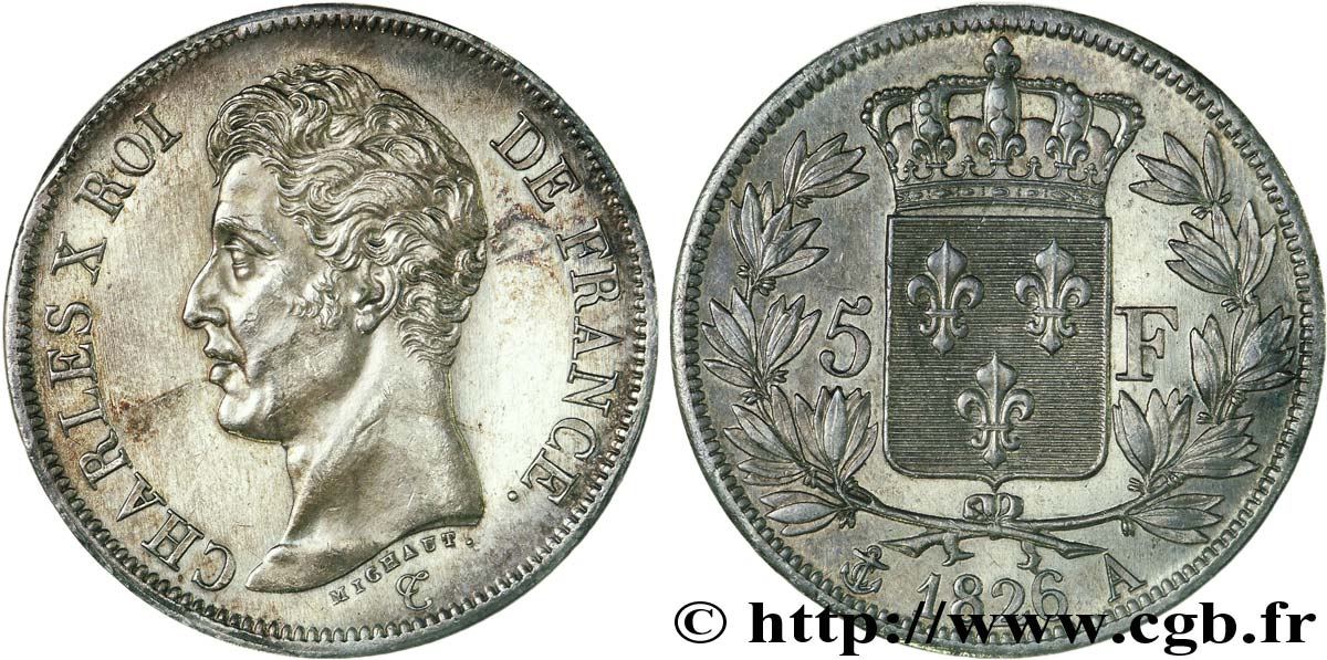 5 francs Charles X, 1er type 1826 Paris F.310/15 EBC 