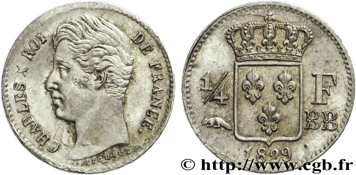 1/4 franc Charles X 1829 Strasbourg F.164/31 AU 