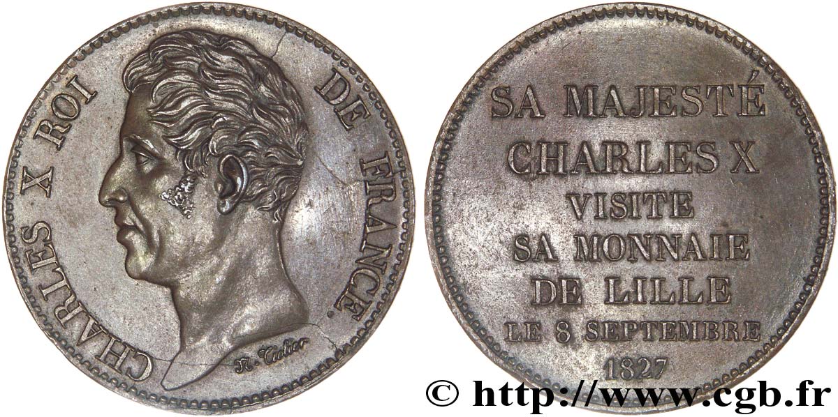 Monnaie de visite, module de 5 francs, pour la visite du roi à la Monnaie de Lille 1827 Lille VG. 2648  VZ 