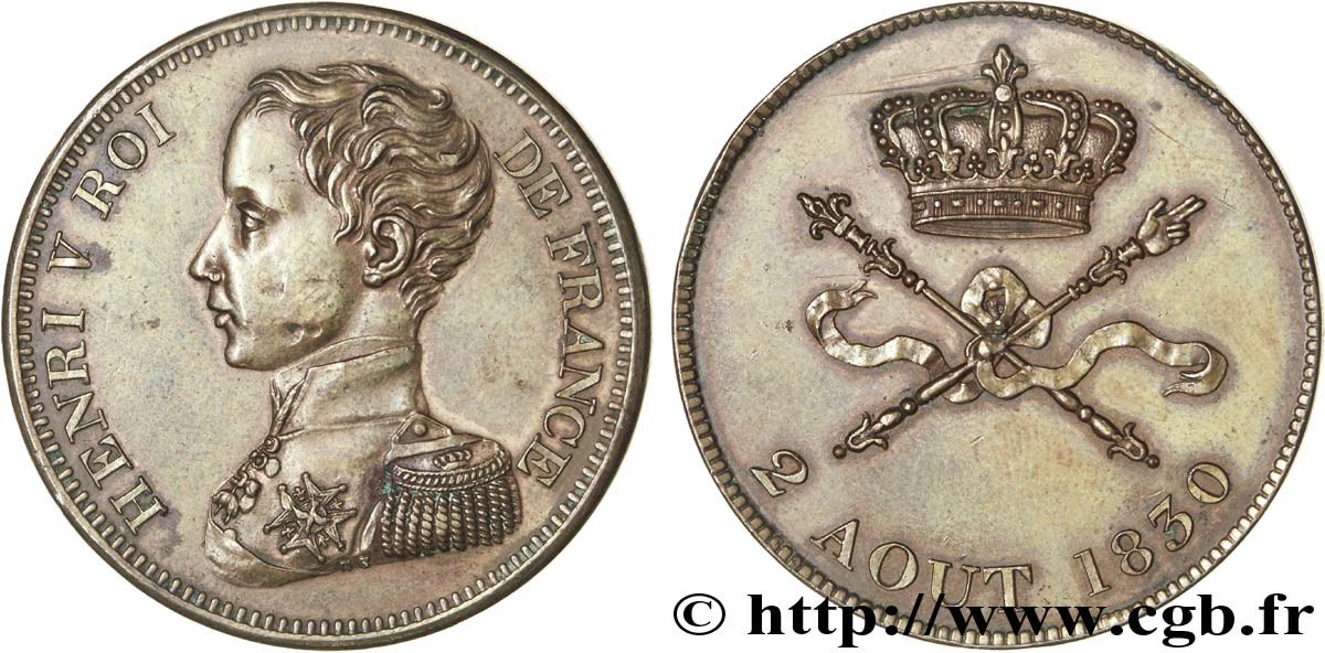 Module de 5 francs pour l’avènement d’Henri V 1830  VG.2687  XF 