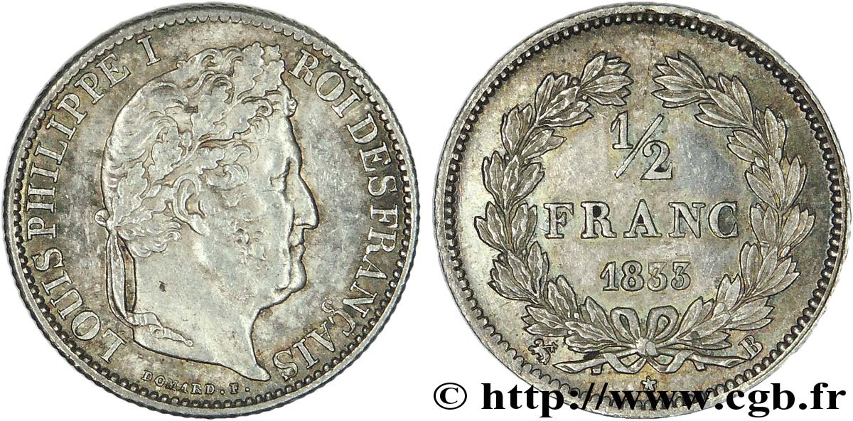 1/2 franc Louis-Philippe 1833 Rouen F.182/30 EBC 