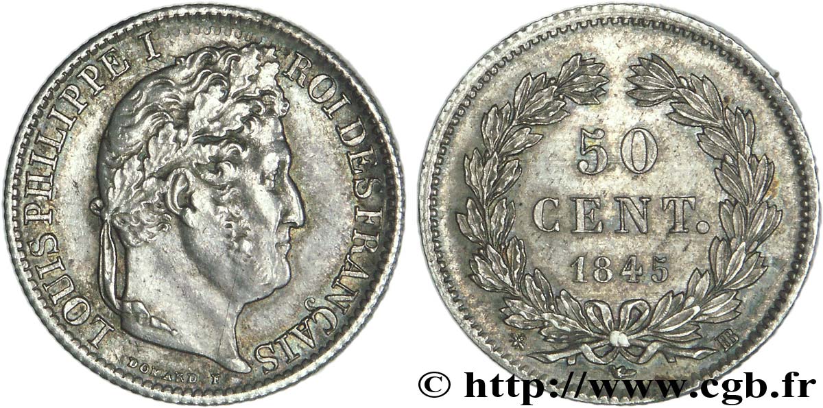 50 centimes Louis-Philippe 1845 Strasbourg F.183/3 XF 