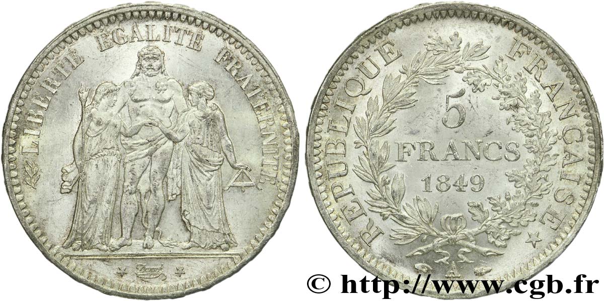 5 francs Hercule, IIe République 1849 Paris F.326/5 SUP 