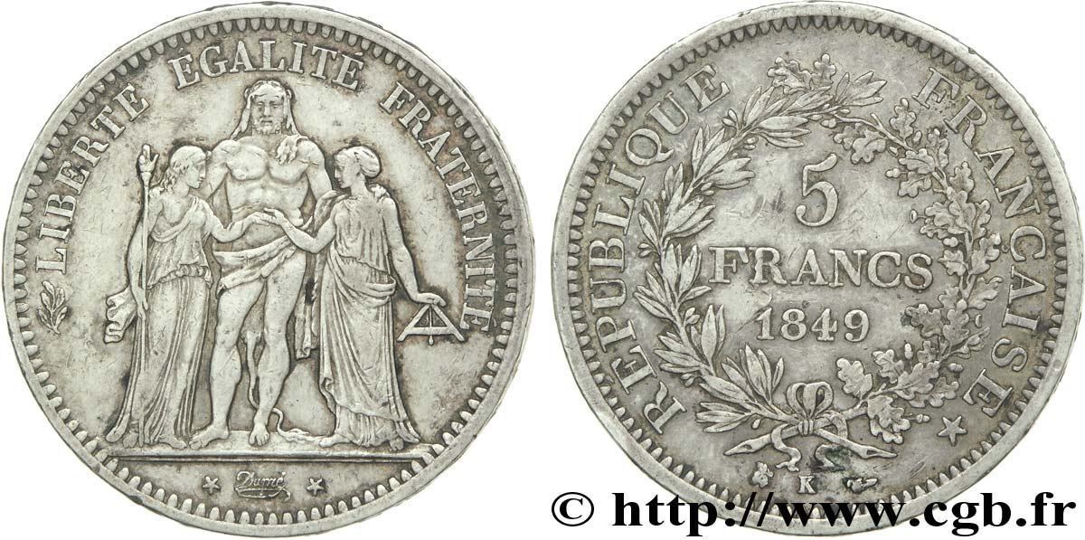 5 francs Hercule Deuxième République 1849 Bordeaux F.326/7 SS 