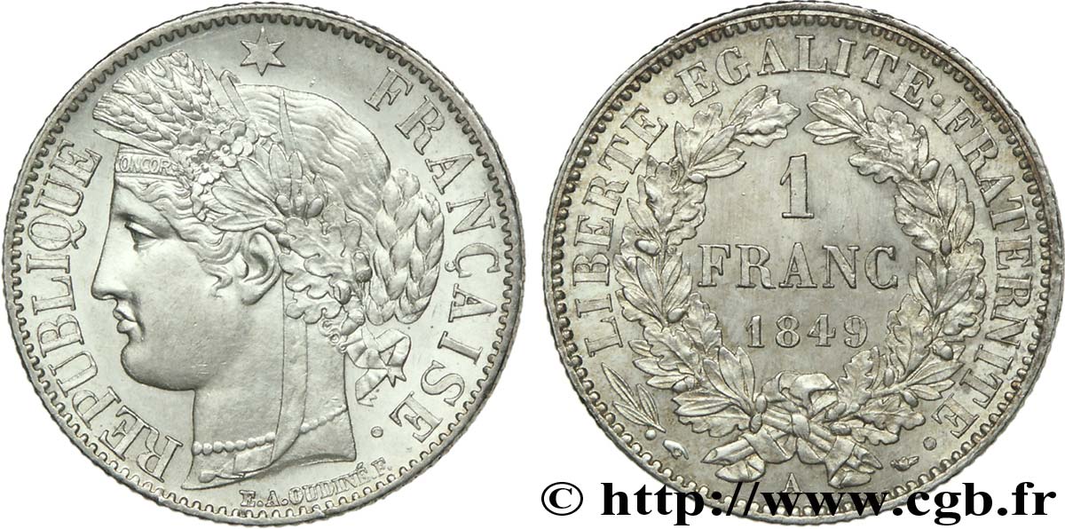 1 franc Cérès Deuxième République 1849 Paris F.211/1 SUP 