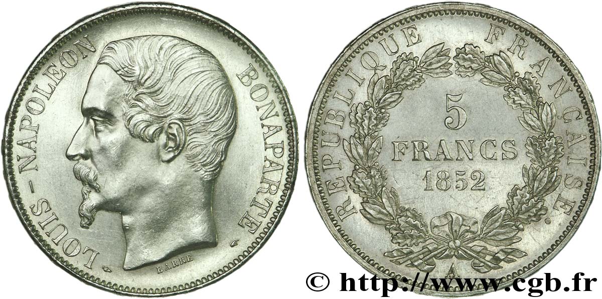 5 francs Louis-Napoléon 1852 Paris F.329/1 SPL 