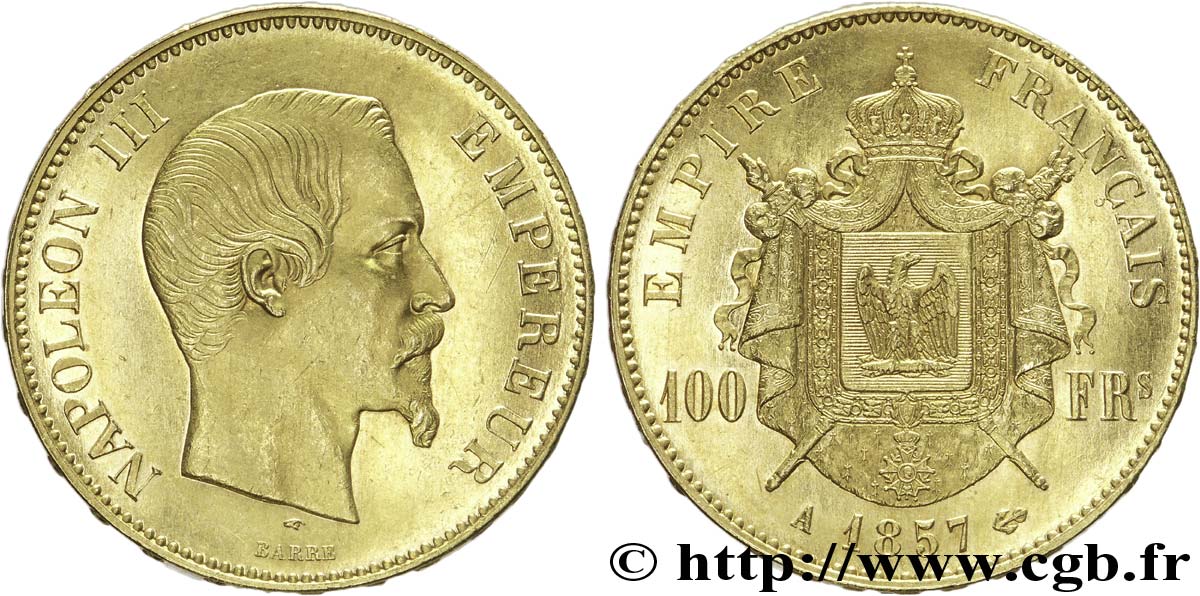 100 francs or Napoléon III, tête nue 1857 Paris F.550/4 SPL 