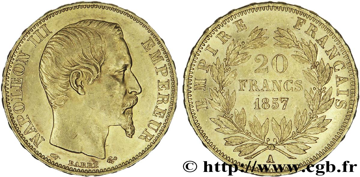 20 francs or Napoléon III, tête nue 1857 Paris F.531/12 AU 