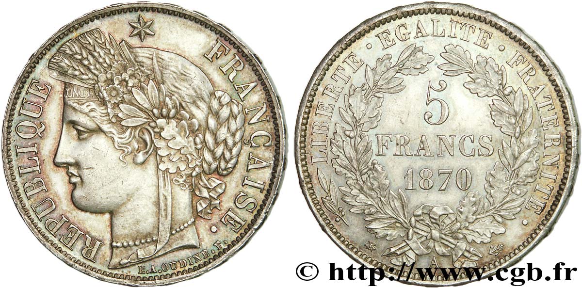 5 francs Cérès, avec légende 1870 Paris F.333/1 VZ 