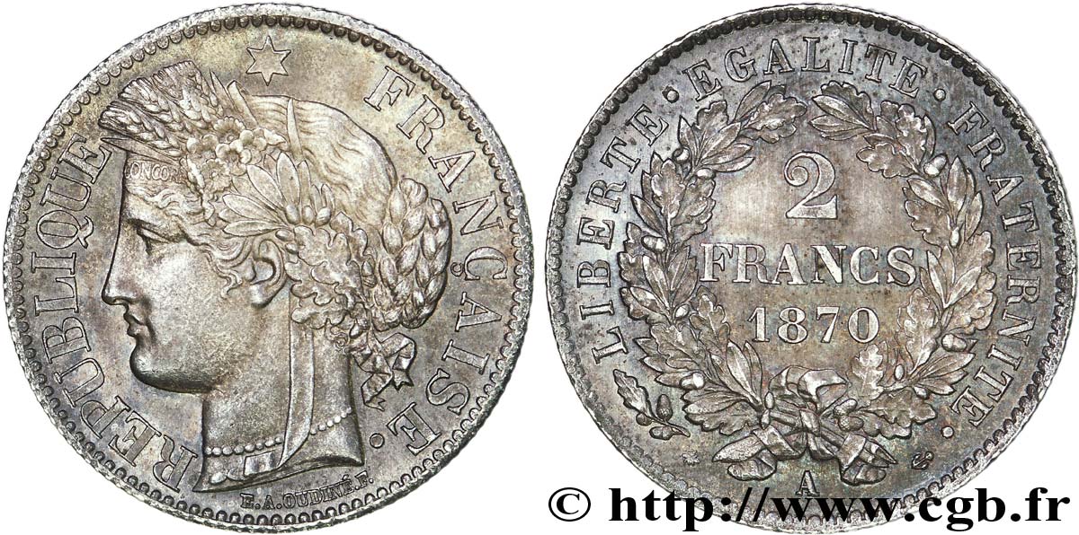 2 francs Cérès, avec légende 1870  Paris F.265/1 EBC 