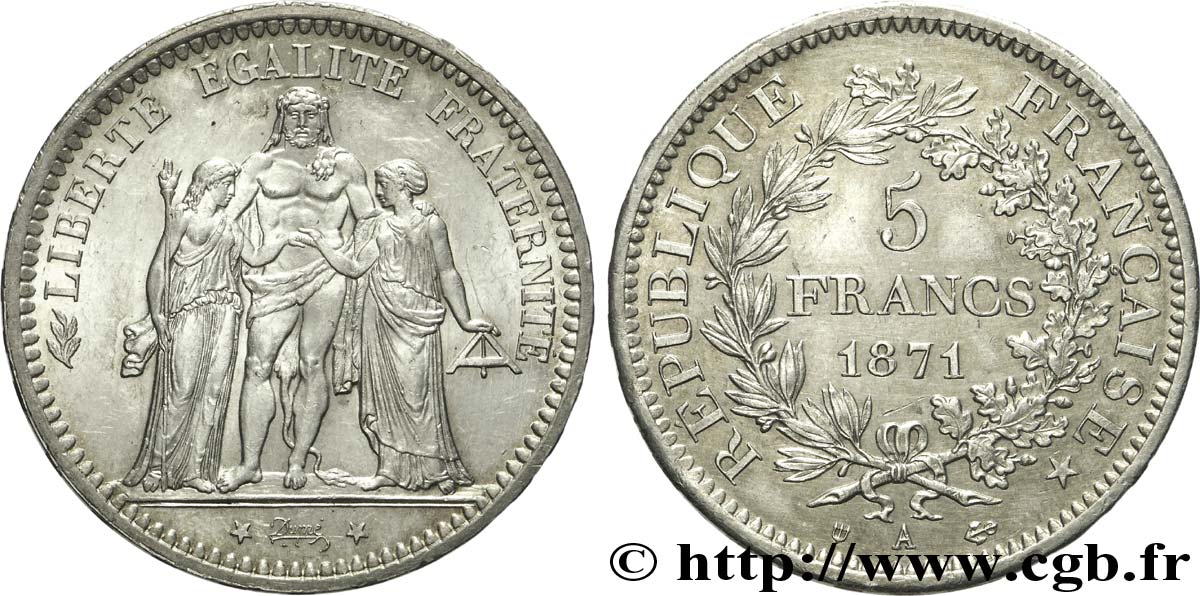 5 francs Hercule avec légende 1871 Paris F.334/3 VZ 