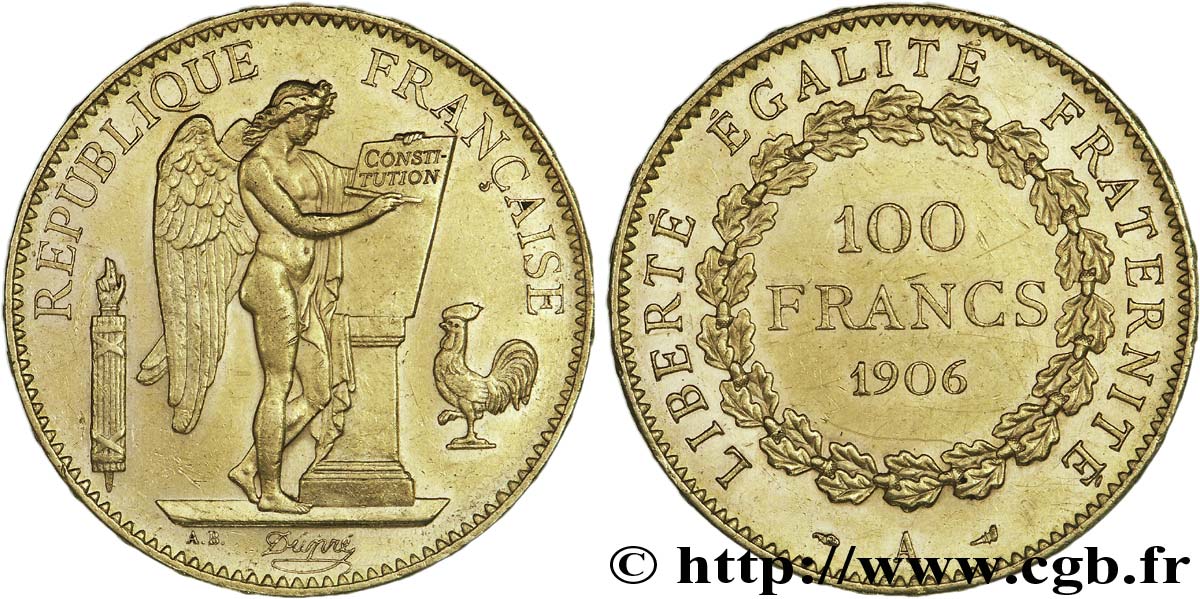 100 francs génie, tranche inscrite en relief Dieu protège la France 1906 Paris F.552/19 TTB 