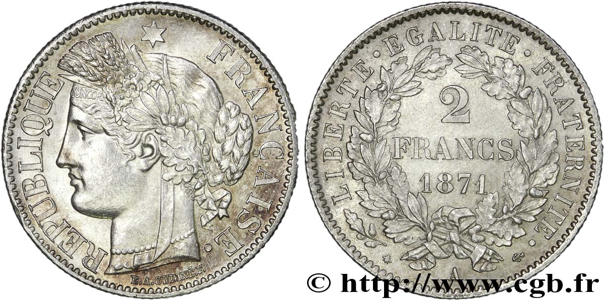 2 francs Cérès, avec légende 1871 Paris F.265/3 SUP 