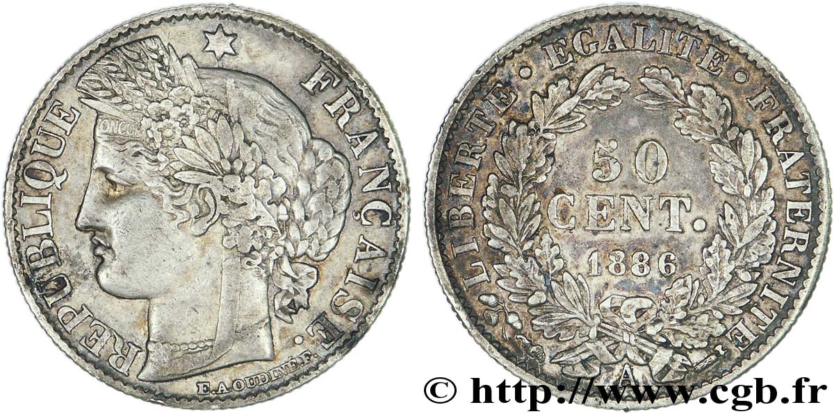 50 centimes Cérès Troisième république 1886 Paris F.189/11 SS 